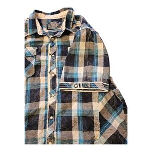 BKE Navy and Teal Plaid Casual Shirt